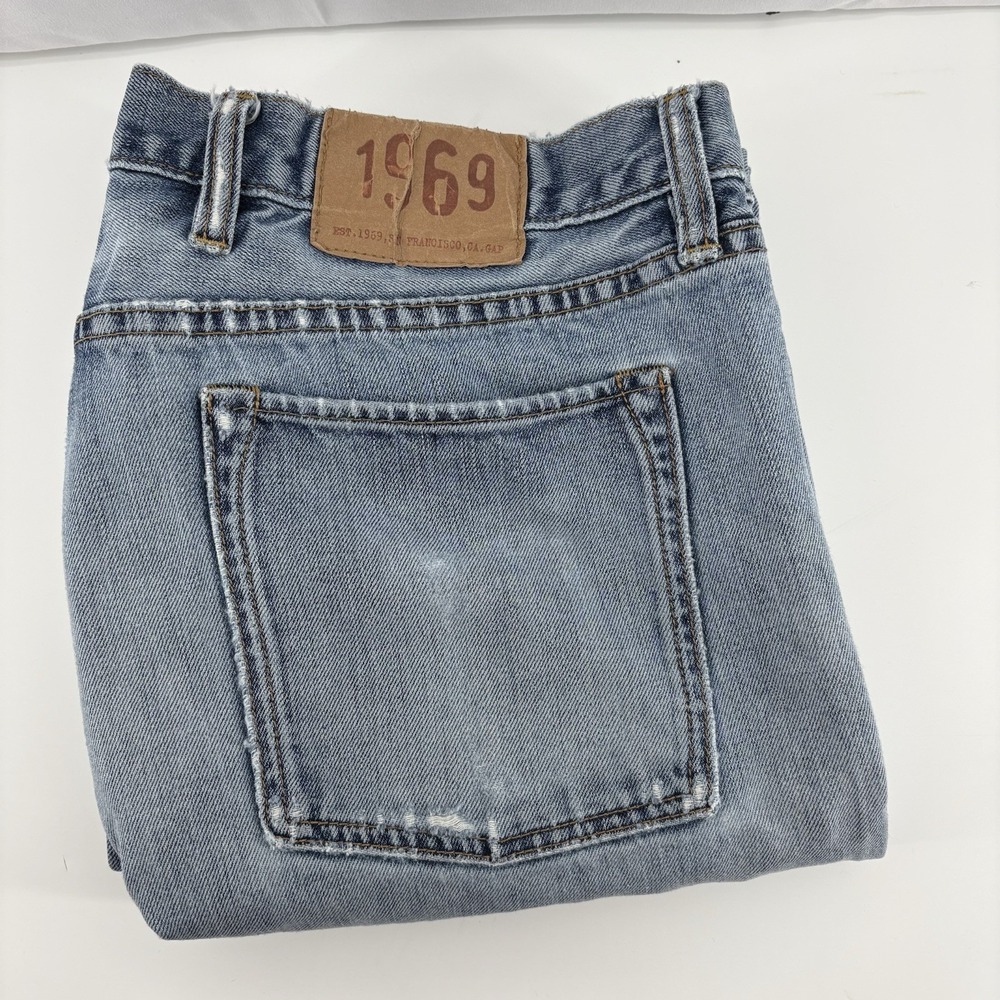 Gap 1969 Low Rise Boot Fit Jeans Men's 38x32 (Fits 38x31) Denim Very Distressed